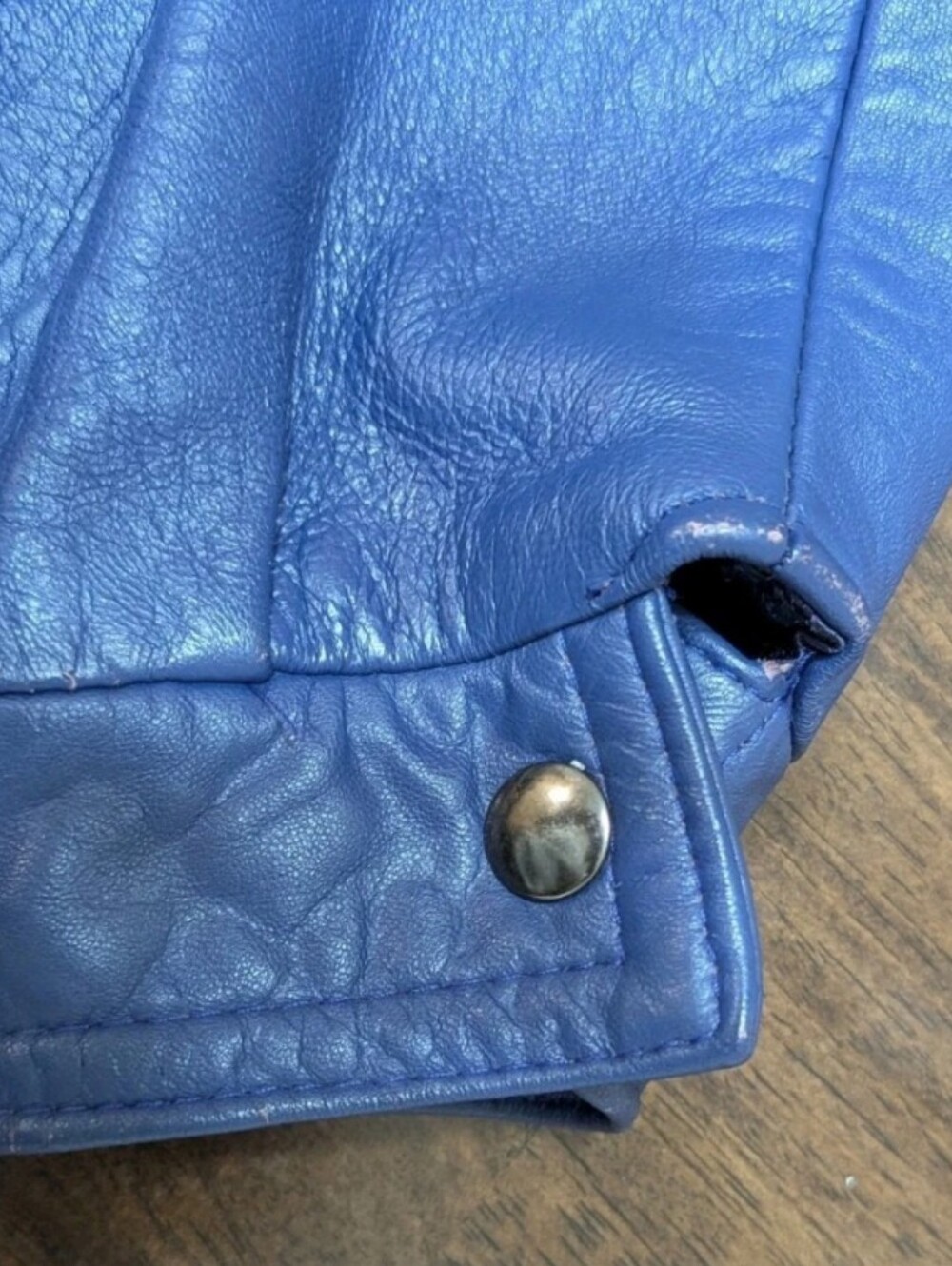 The Old Mill Glen Laine by Bainton Periwinkle, Leather Jacket Bomber Style - M - Picture 5 of 16